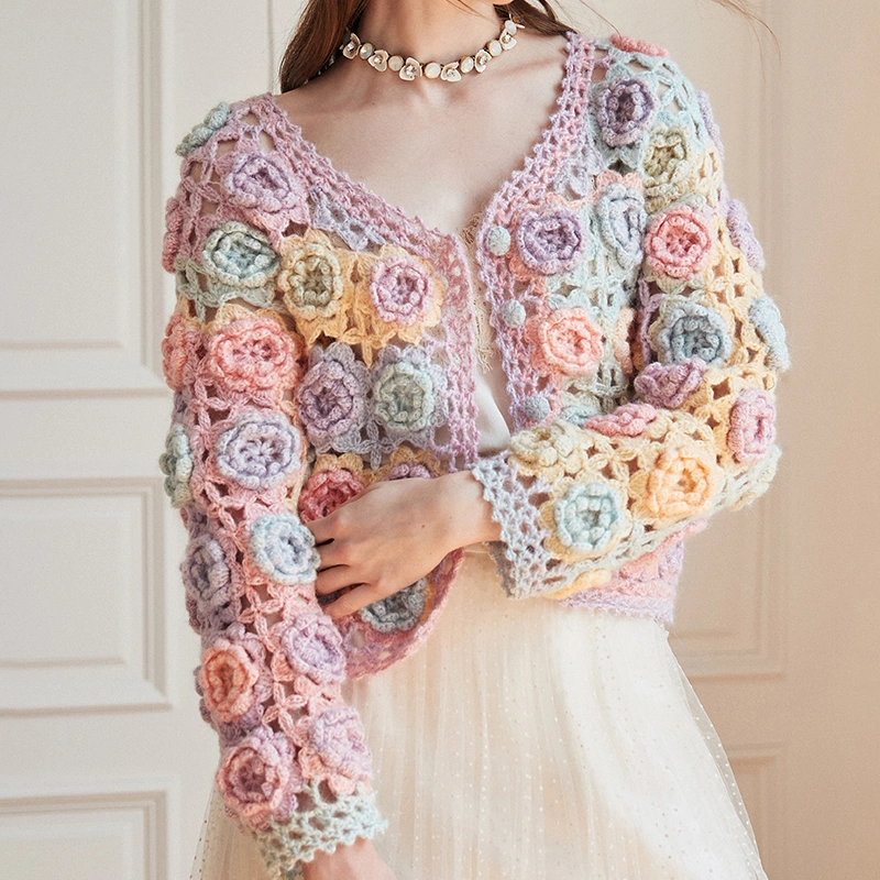 Manufacturer Custom Hand Crochet Women Chandail Lady Wool Pullover Woman Trui Woolen Camisola Wooly Cashmere Customized Fashion Cardigan Woollen Sweater