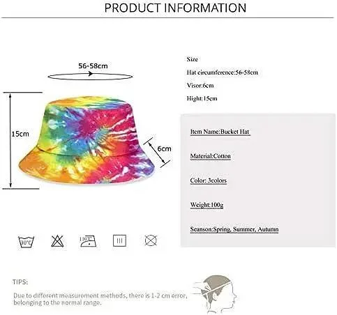 Tie Dye Unisex Reversible Fashion Print Bucket Hat Double-Side-Wear Fisherman Summer Sun Cap