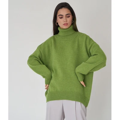 여성용 스웨터 배기 클래식 솔리드 컬러 터틀넥
